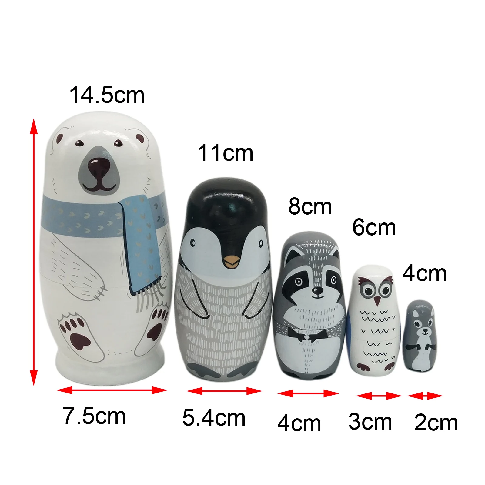 

5Pcs Cartoon Animal Nesting Doll Hand Painted Figurine Wooden Stacking Doll Gift