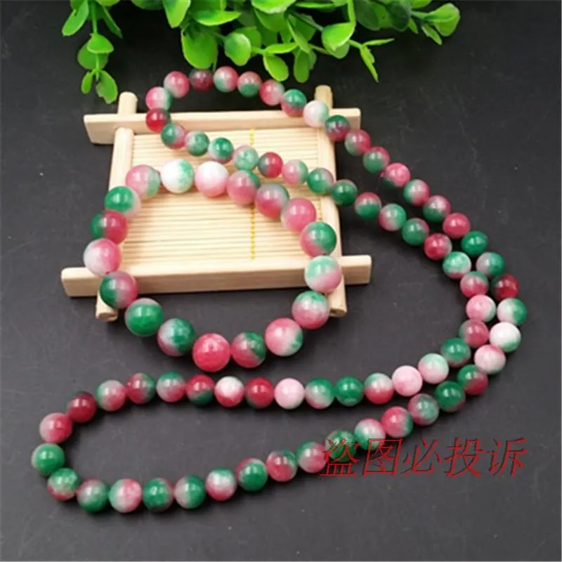 Браслет женский трехцветный красный зеленый персиковый Нефритовый многослойный