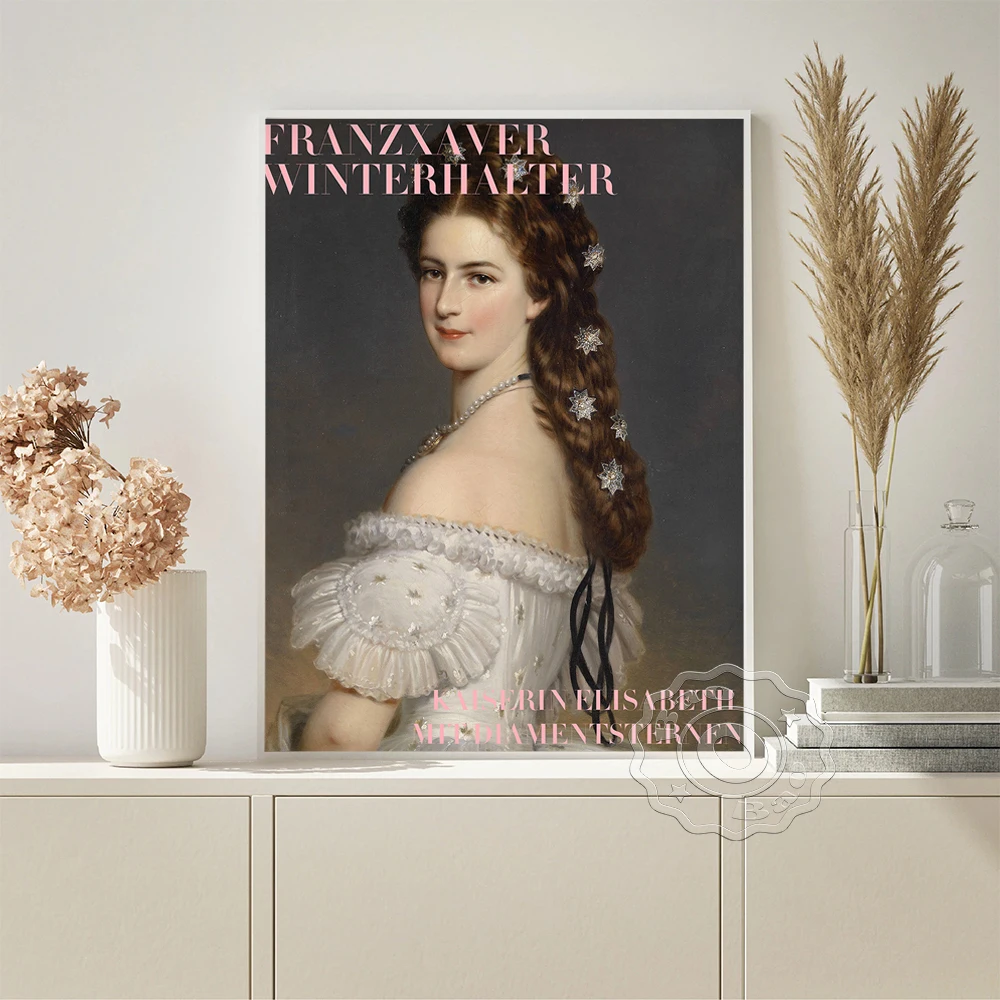 

Franz Xaver Winterhalter Exhibition Museum Retro Poster Elizabeth Bavaria Portrait Art Prints Canvas Painting Wall Picture Decor