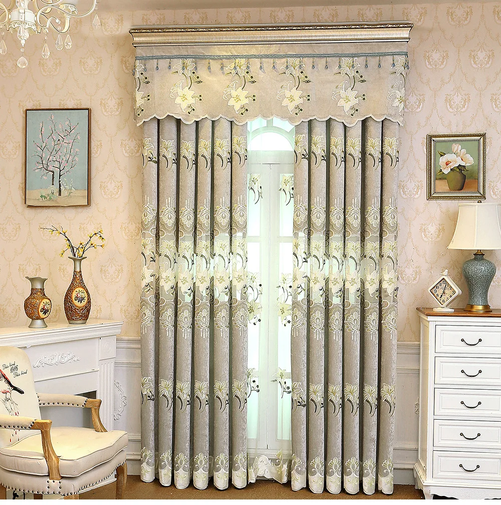 

Custom curtains European emodern mbroidered bedroom livingroom cloth blackout curtain tulle valance drape M834