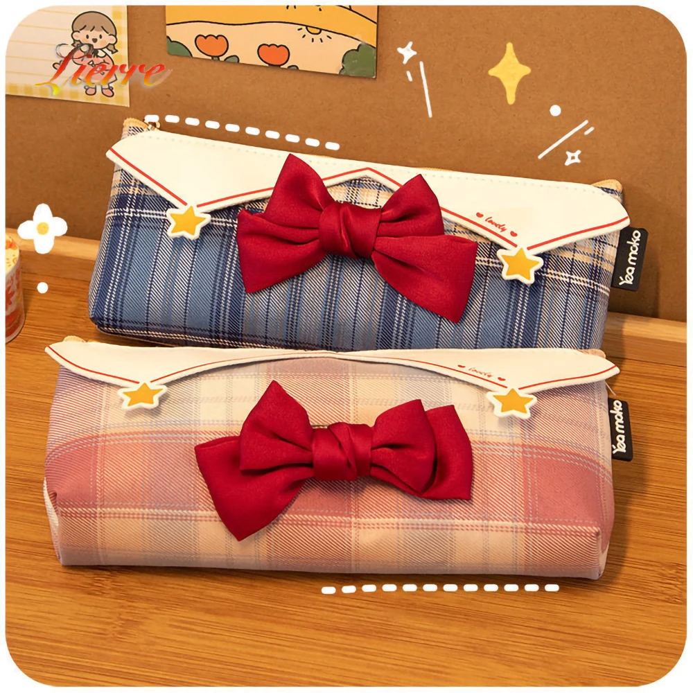 LierreRoom Pencil Case Bow Storage Box Cute Pink Cartoon Pencil Case Suitable for Female Students Kawaii Stationery Gift Bag