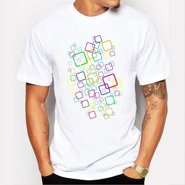 

Summer fashion new high-quality color box pattern printing t-shirt casual short-sleeved round neck men's tops