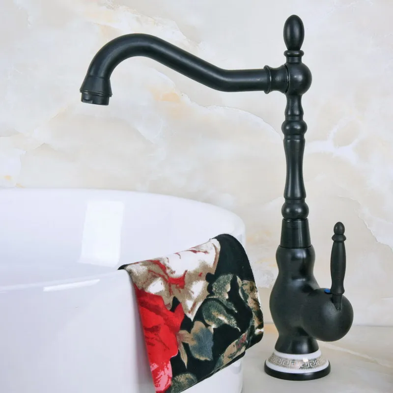 

Бронзовый Смеситель для кухни с черным масляным покрытием, кран для ванной комнаты, раковины, с одним отверстием, с поворотным носиком, с кер...