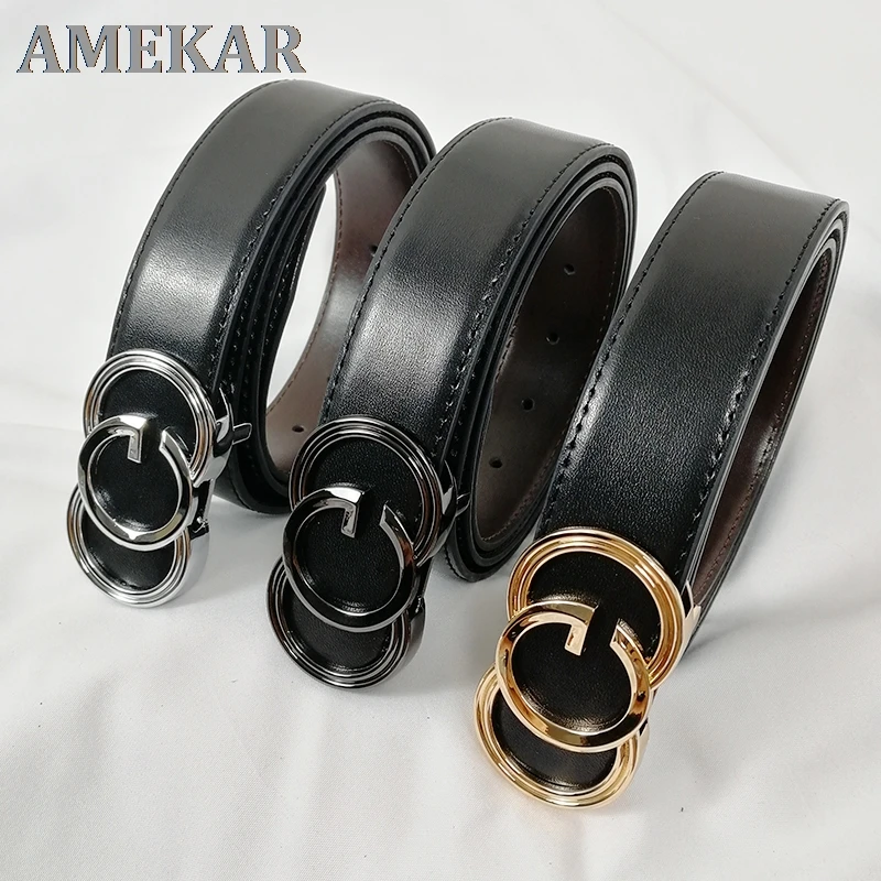 

Belts for Women Men Luxury Bothside Genuine Leather High Quality Jeans Belt Fashion G Metal Buckle Ceinture Femme Waistband