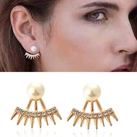 european and american fashion new earrings personality simple pearl punk wind tip cone crystal pearl back hanging earrings