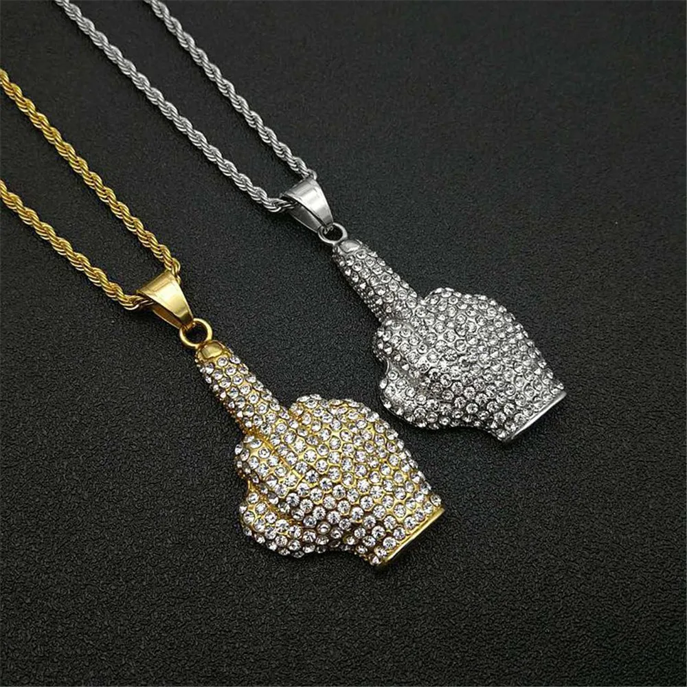 Цепи из нержавеющей стали средней кулон с пальцем цепочкой Стразы Золотой Цвет