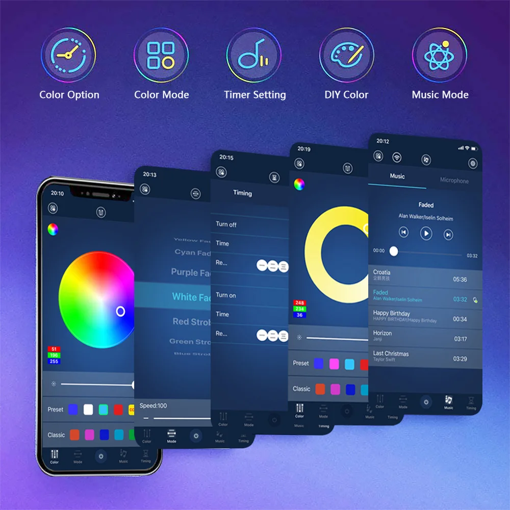 Светодиодные ленты света SMD 5050 приложение контроллер Bluetooth DC 5V 12V RGB 0 5 M
