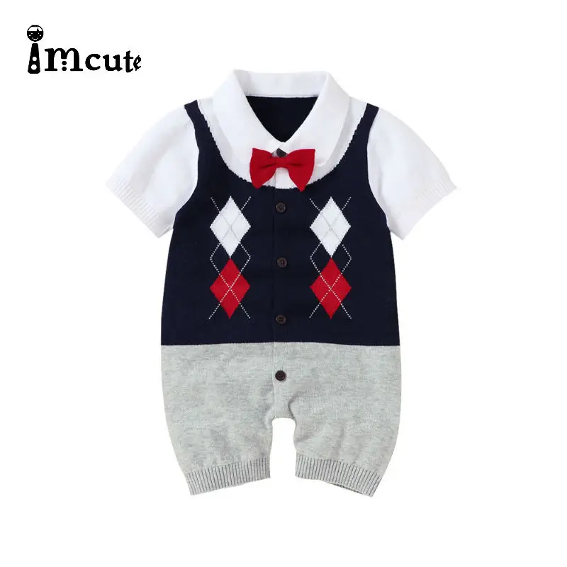 Комбинезон для новорожденных мальчиков с бантиком в джентльменском стиле |