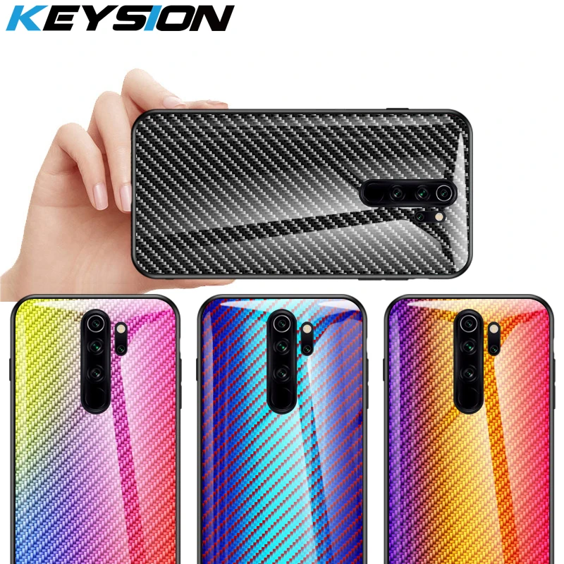 Чехол KEYSION из углеродного волокна закаленного стекла для Xiaomi Redmi Note 8 Pro