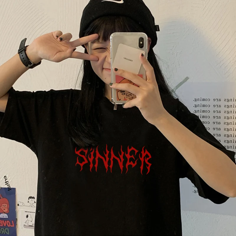 Летняя Готическая футболка Tumblr с принтом букв в стиле Харадзюку женская уличная