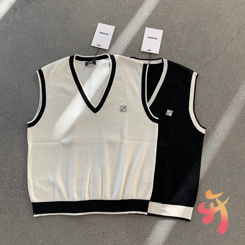 

Вязаный жилет We11done, высококачественный вязаный шерстяной свитер без рукавов с V-образным вырезом, мужской женский жилет оверсайз Welldone