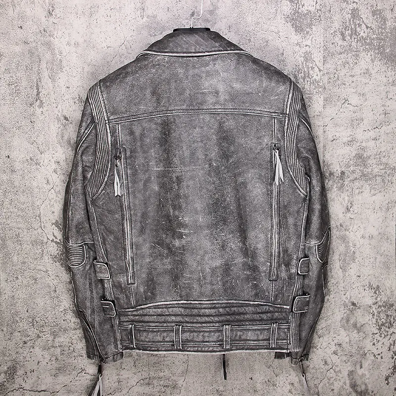 

Vintage Brown 2020 Men American Style Biker's Leather Jacket Plus Size XXXXXL Genuine Thick Cowhide Spring Slim Fit Leather Coat