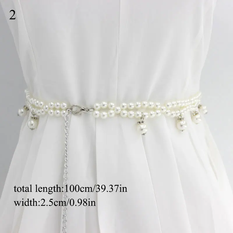 

Pearl Chain Elegant Women Pearl Belts Imitation Silver Gold Beaded Hook Thin Waistband Decorative Metal dress Accessories Belt
