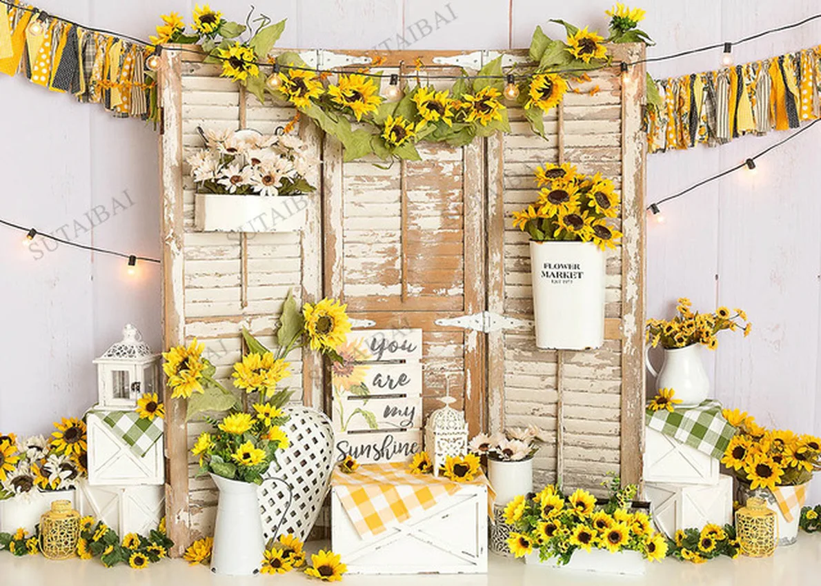 

Sunflower Backdrops Bee Honey Jar Photography Background Girl Birthday Party Cake Smash Newborn Baby Shower Photo Studio