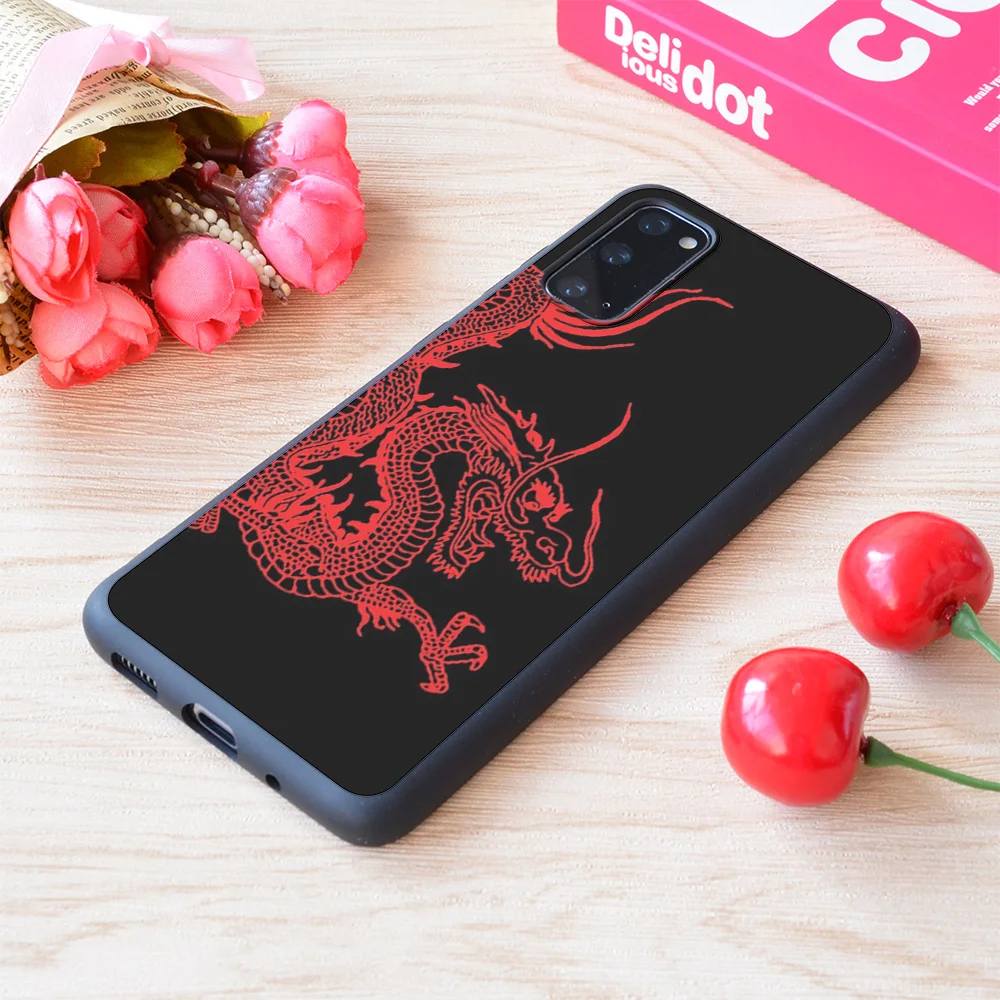 

For Samsung Galaxy Red Chinese Dragon Print Soft Matt Phone Case