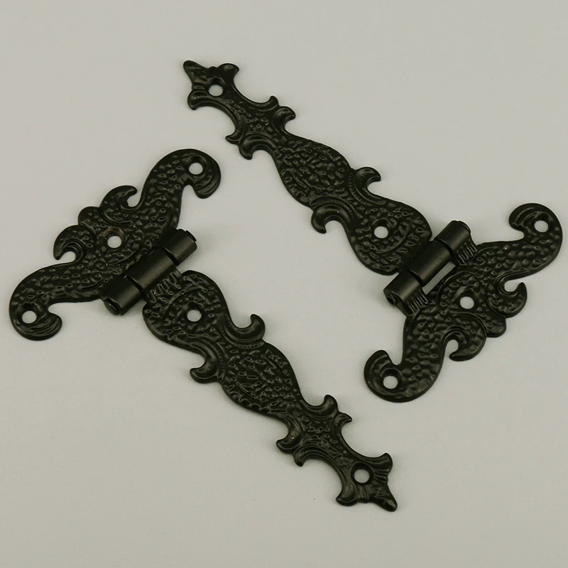 2 шт. старинных петель для шкафа в форме буквы T 4,45 "x 2,72" в ретро-стиле страны для деревянных шкатулок для ювелирных изделий, ворот и сарайчиков черного цвета.