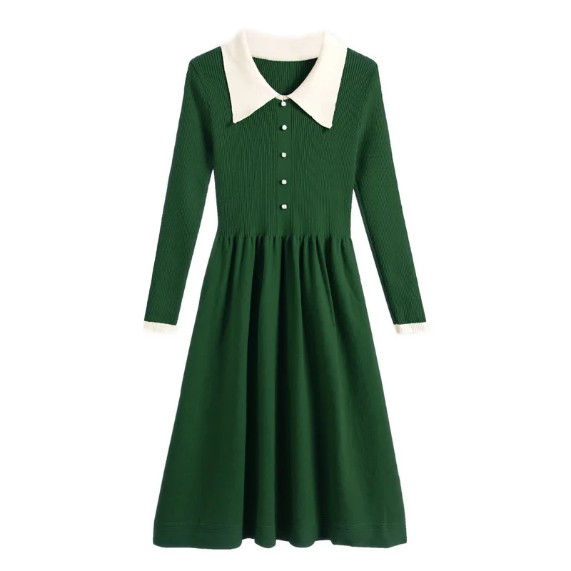Осенне-зимнее плотное платье-свитер женское длинное платье средней длины с