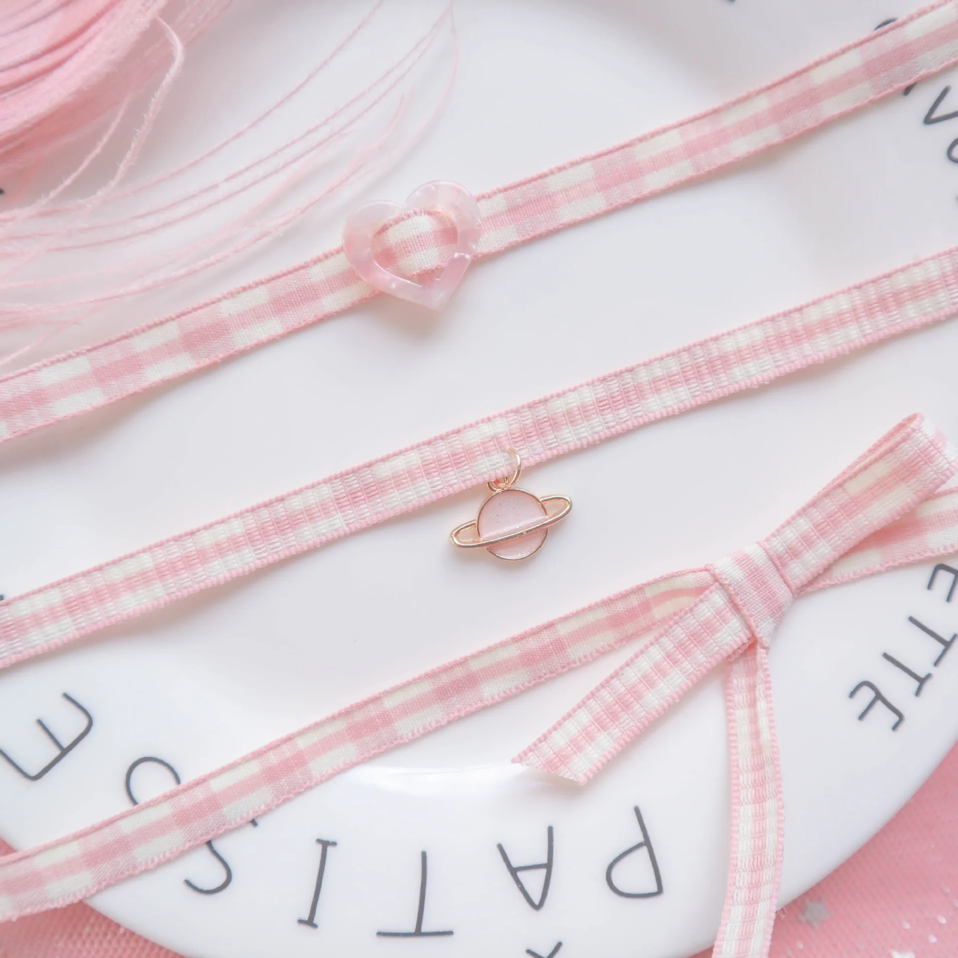 DoreenBeads модный розовый/синий решетки ключица цепочка Ожерелье для женщин с бантом