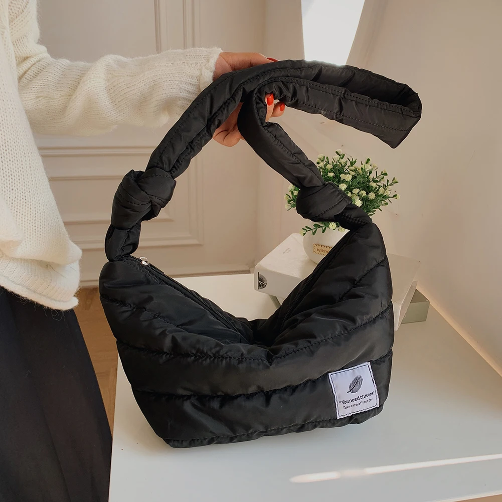 

Стеганая однотонная сумка на плечо с узелком, Повседневная Дамская сумочка в полоску, модные вместительные сумки через плечо для осени и зи...