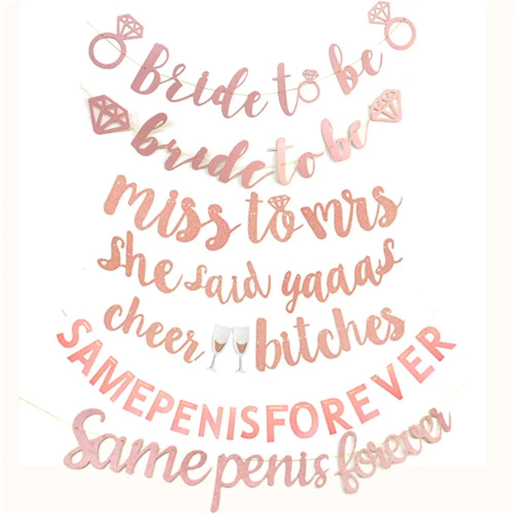 DIY Розовые блестящие бумажные флаги невесты баннер с надписью гирлянда баннеры