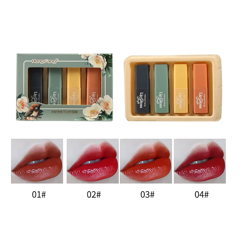 Набор блесков для губ 4/3 шт. бархатный пигментная жидкость водостойкая помада