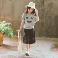 girls suit 2021 summer new cute smiling childrens short sleeved t shirt shorts two piece baby tide childrens wear