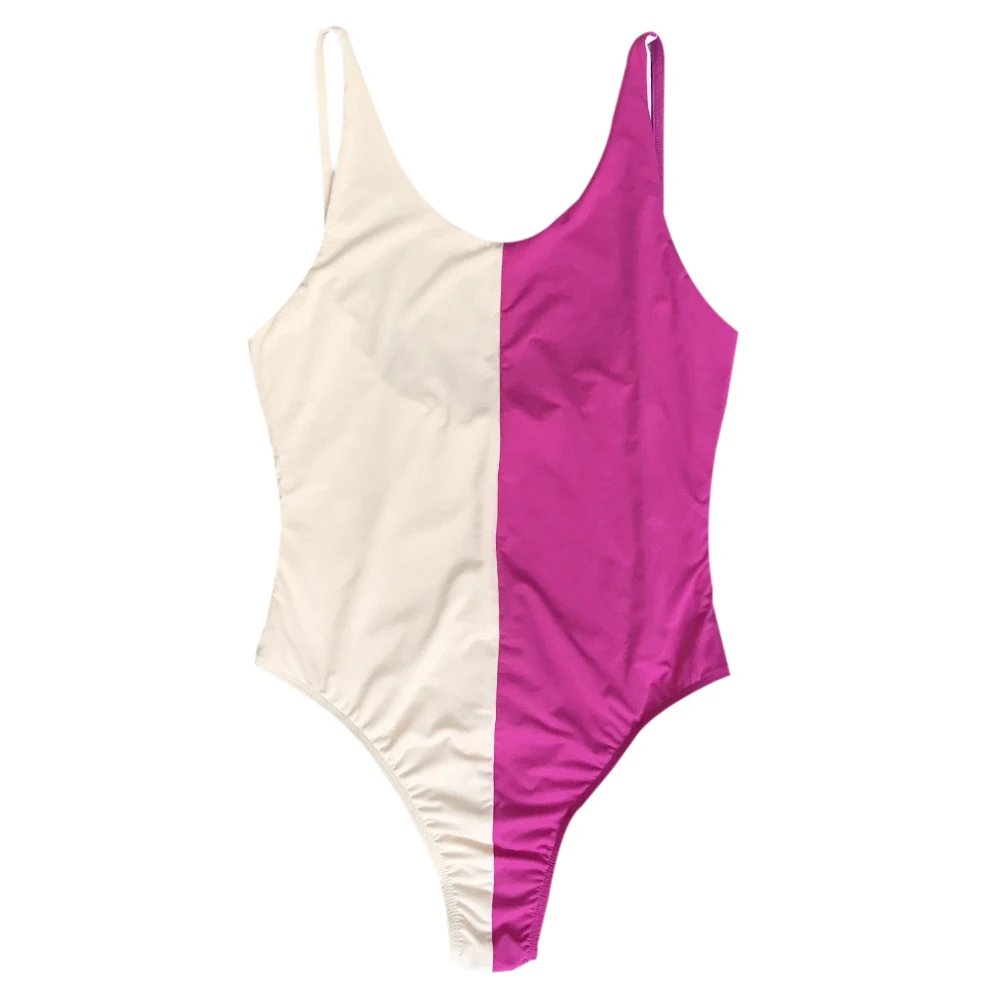 Womens Sexy Low Cut Backless Two-Color Contrast Color Teens Stretch Swimwear One Piece Swimsuit Thong Bikini Beach Wear |