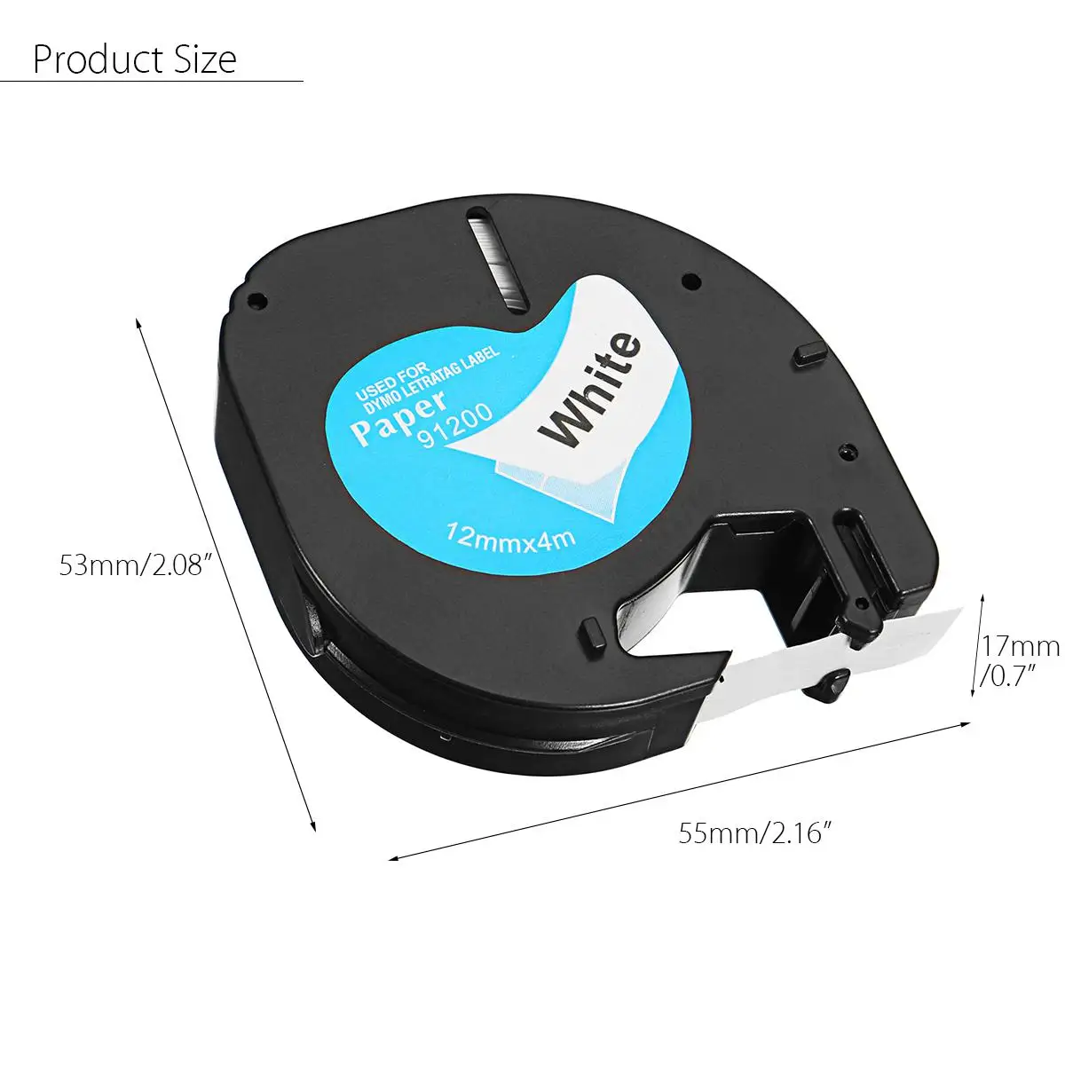 

12mmx4m Compatible For DYMO Letra Tag Makers 91200 Plastic Label Tape Letratag Black on White Printer Ribbon Printer Supplies