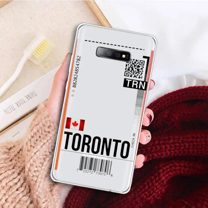 

USA London Paris Tokyo city Air ticket Phone Case Transparent For Samsung Galaxy S A 5 7 8 9 2015 20 edge plus 10 e lite 2019