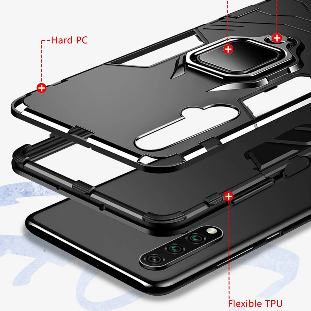 KEYSION Shockproof Armor Case for OPPO Realme 6i 6 Pro Ring Stand Bumper Silicone + PC Phone Back Cover for Realme 5i 5 Pro