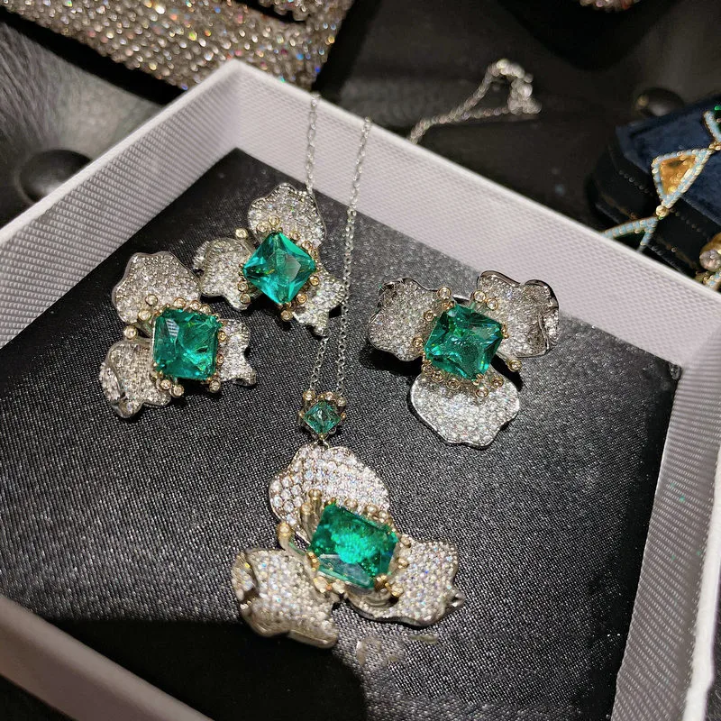 

Women's Accessories Solid 925 Silver Jewelry Sets Temperament Flower CZ Jewelry Ring Earring Necklace Pendant Party Jewelry
