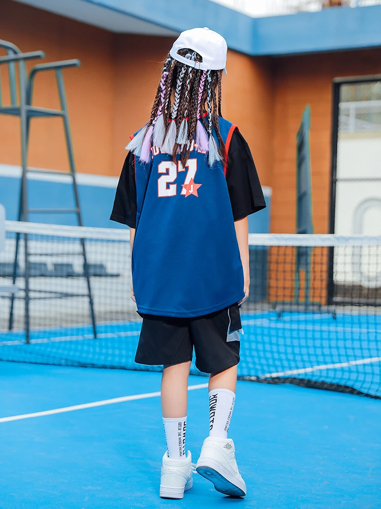 

2021 Summer Hip Hop Girls Dance Costume Boys Street Sportswear Loose Vest Ballroom Modern Jazz Dancing Suit Rave Clothes BL6214