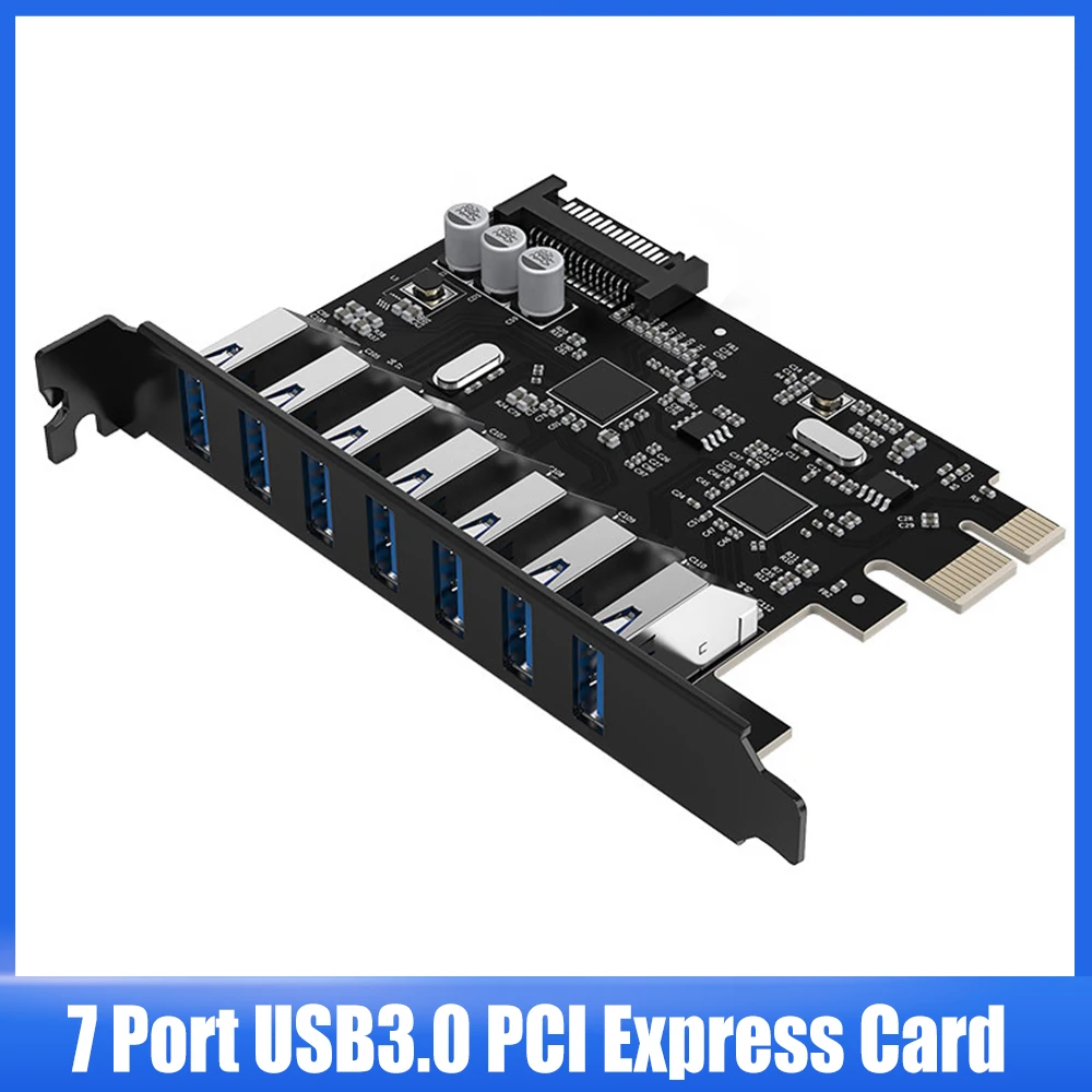 

7 Ports USB 3.0 PCI Express Card Desktop PCI-E to USB 3.0 Expansion Card Extender Adapter Hub with 15pin SATA Power Connector
