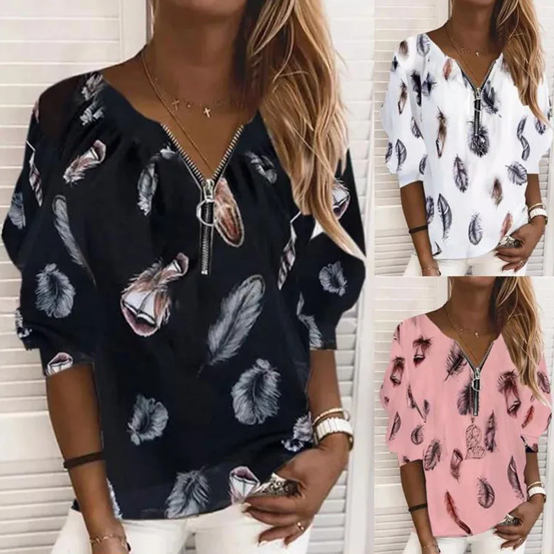 

Повседневные женские рубашки, блузка, пуловер с V-образным вырезом, топы, осенние Рубашки с длинным рукавом и винтажным принтом, блузка, улич...