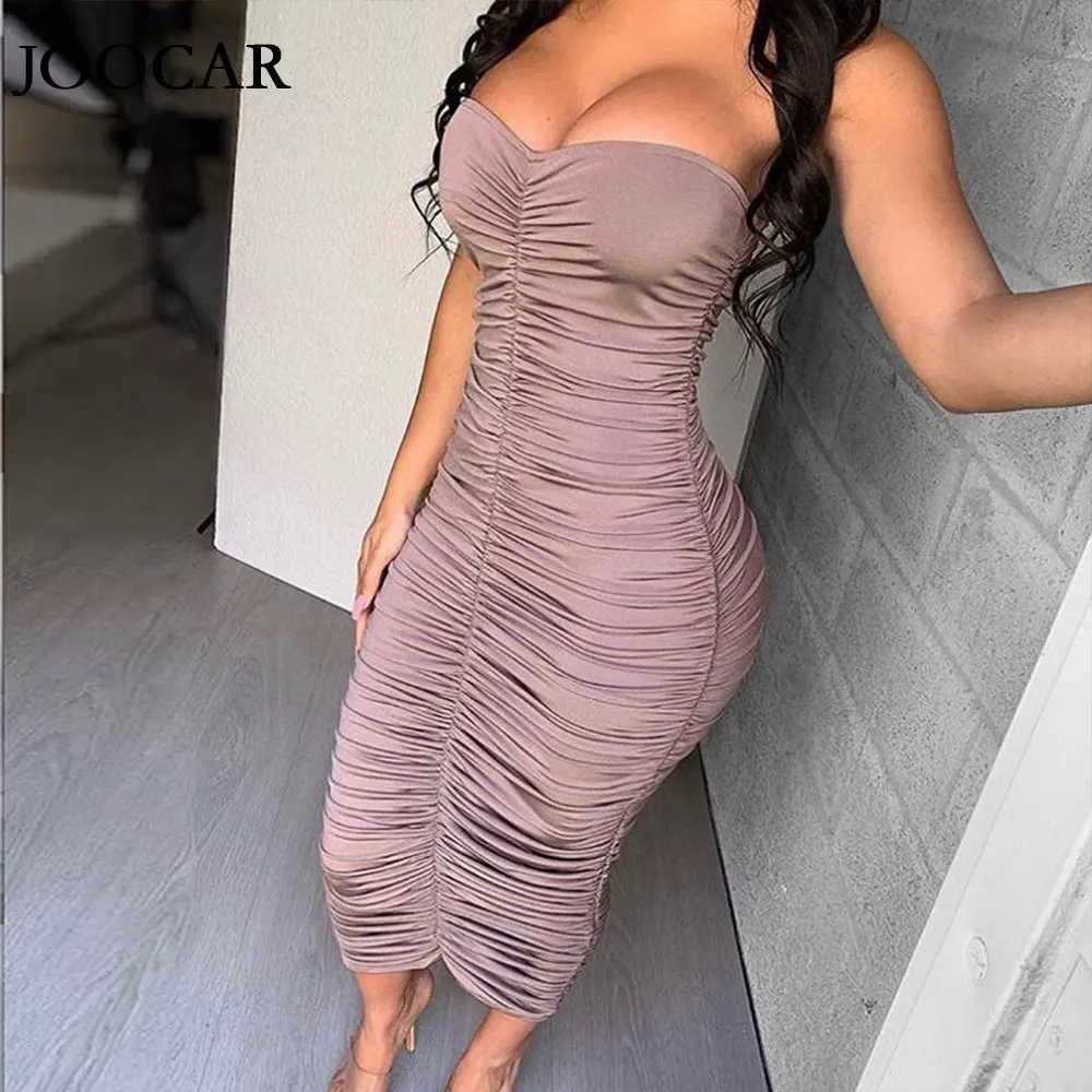 

Бесплатная доставка 2020 сексуальный бюстгальтер joocar без рукавов складки с открытой спиной обтягивающее платье макси JC1078