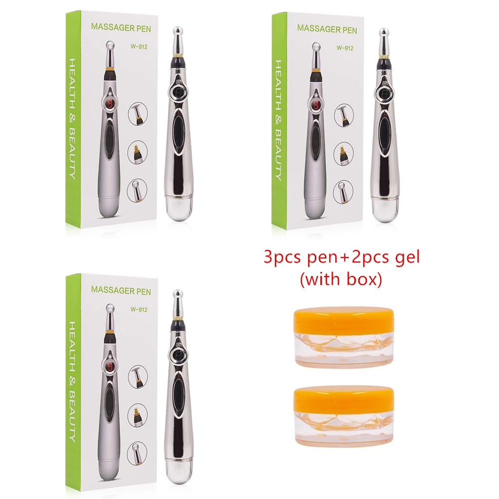 3pcs pen 2pcs gel Новинка, электронная ручка для иглоукалывания, электрическая меридианская лазерная терапия, ручка для массажа, меридиановая энергетическая ручка для облегчения боли, инструменты - Цвет: 3pcs pen 2pcs gel