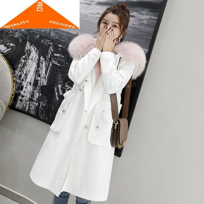 Женская парка с кроличьей подкладкой зимняя длинная теплая воротником из
