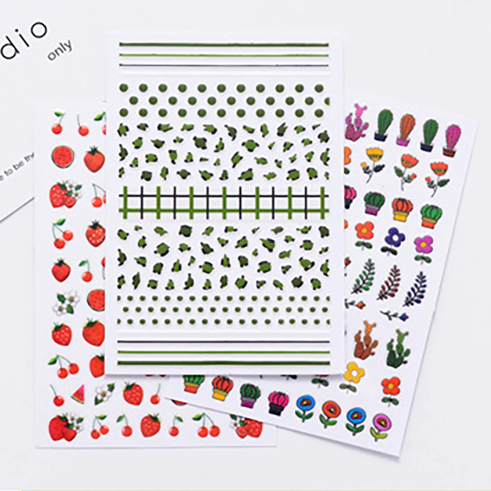 

Наклейки для ногтей, водостойкие, с цветными цветами в виде клубники, весна Маникюр-наклейки для ногтей, 3 шт.