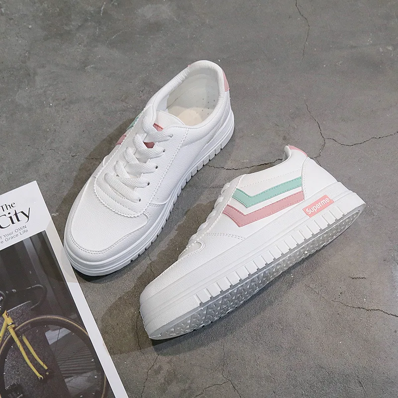 Новинка 2019 года женская повседневная обувь из вулканизированной кожи белые