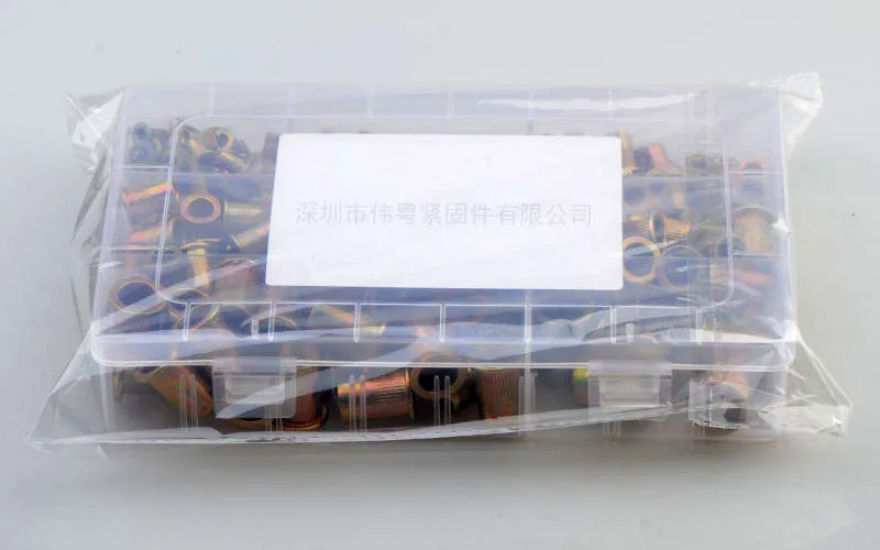 

300pcs M3 M4 M5 M6 M8 M10 M12 carbon steel color zinc plated vertical grain flat head rivet nut combination set
