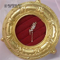 obear 14k real gold plating micro inlaid zircon shiny temperament leaf water drop tassel ear bone clamp women fashion jewelry