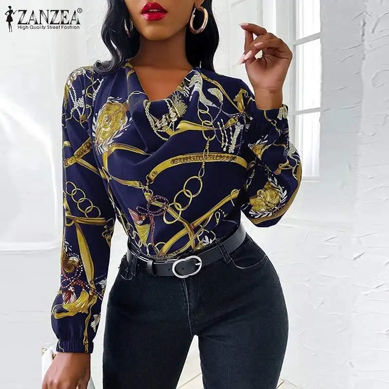 

Блузка ZANZEA женская с цветочным принтом, элегантная офисная рубашка с длинным рукавом, Повседневная винтажная Праздничная туника, топ на вес...