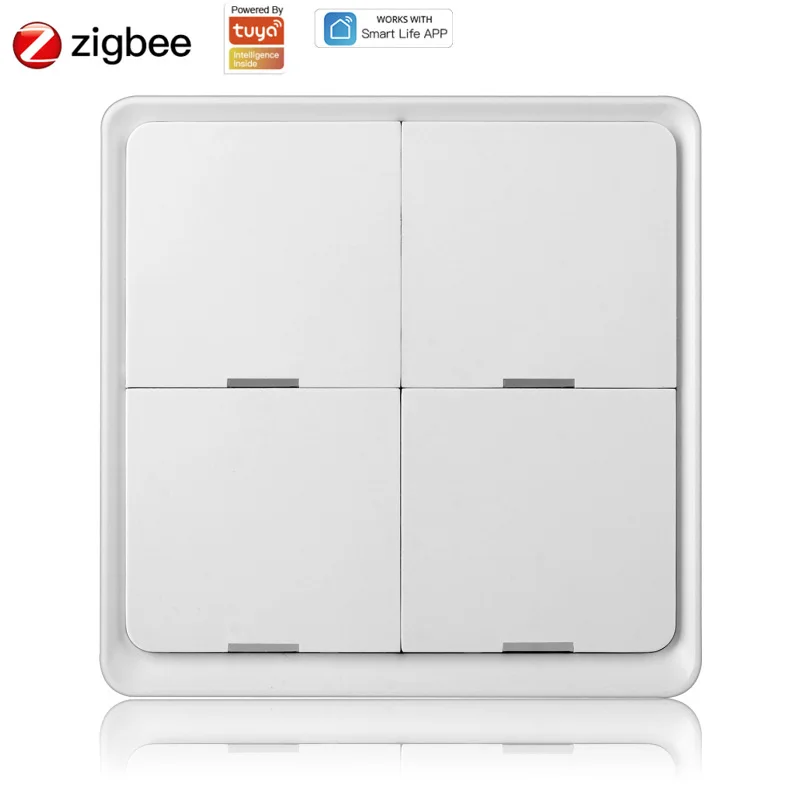 

Tuya Smart ZigBee Wireless Free Sticker 4-way Panel Scene Button Switch Used With Zigbee Gateway APP Control Smart Home No Wire