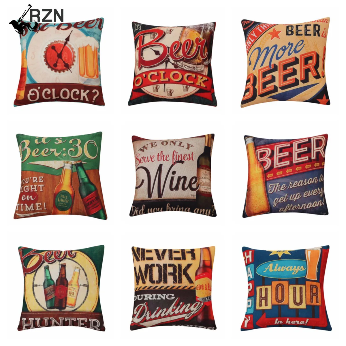 Винтаж бутылка пива мультяшная Подушка Чехол Алфавит пиво с винтажное украшения