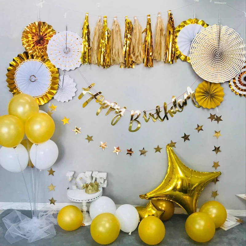 8 шт./компл. набор фанатов из золотой бумаги вечерние DIY украшения Висячие кулоны