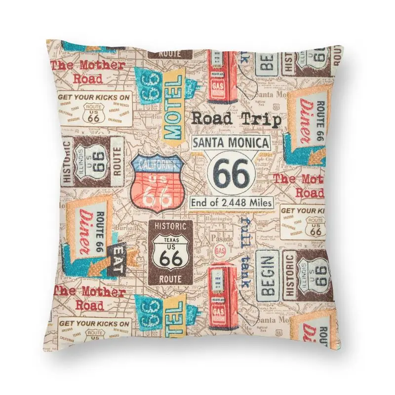 

Роскошный винтажный Чехол для подушки Route 66, украшение на заказ, квадратная наволочка для подушки с картой США, 45x45 см, наволочка для дивана