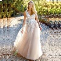 elegant wedding dresses appliques luxury bride gowns tank sleeveless deep v neck a line sleeveless formal robe de mariee