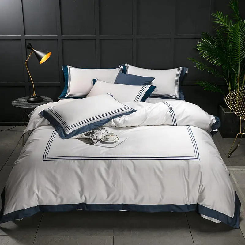 

Luxury White 100%Cotton Bedding set Hotel Bed sheet Fitted sheet Queen King size Bed set Duvet coverropa de cama linge de lit