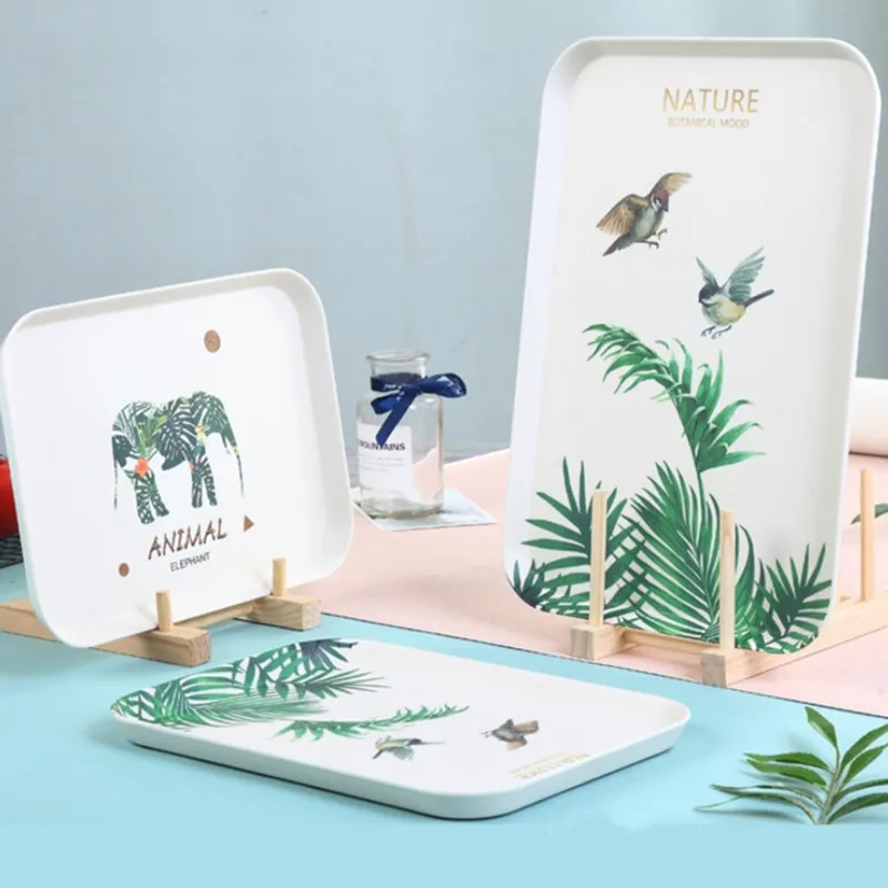1 pcs Rectangle Fruit Bamboo Fiber Plates Storage Tray Family Dessert Dish Snack Dish Party Home Maintenance Tray Plate petisco