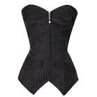 Пикантные черные сапоги в полоску Overbust Корсеты Офисные женские туфли Korsett для женская обувь на застежке-молнии Корсет Бюстье Топы размера плюс